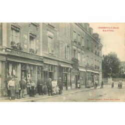 27 THIBERVILLE. Rue Orbec Pharmacie Adam Coiffeur et Ouvriers.