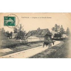 14 VAUVILLE. Attelage près de la Grande Ferme et Eglise 1909