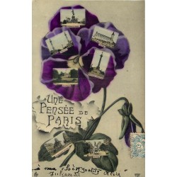 75 PARIS. Une Pensée avec multivues 1907 carte stylé laquée...