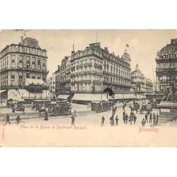 BRUXELLES. Tramways hippomobiles Place de la Bourse et Boulevard Anspach 1903