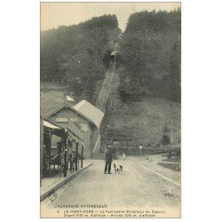 carte postale ancienne 63 LE MONT-DORE. Funiculaire électrique du Capucin. Personnage avec Chiens