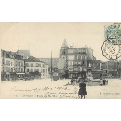 92 SURESNES. Place du Marché 1904 attelage "La Price" devant épicerie A la Renaissance