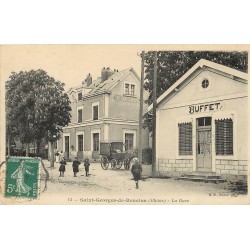 69 SAINT-GEORGES-DE-RENEINS. La Gare et le Buffet 1908 attelage, train et enfants