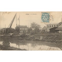08 ATTIGNY. La Sucrerie 1904 avec le grue sur le Canal