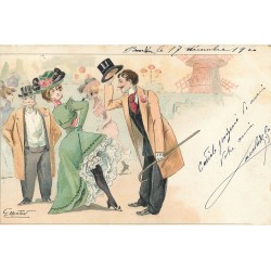Illustrateur G. MOUTON. Danseuse de French-Cancan devant le Moulin Rouge 1900