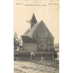 28 GERMAINVILLE. L'Eglise et villageois autour de la Mare 1923