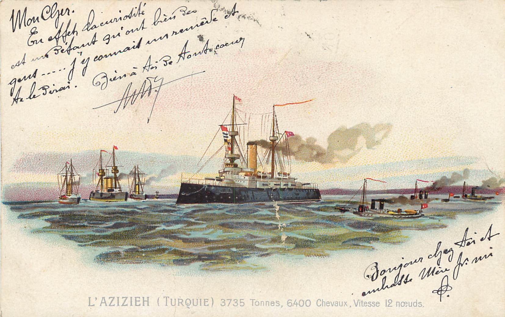 Transports Navire " L'AZIZIEH " Turquie. Télégraphie militaire Verdun 1901