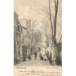 PARIS 18° à Montmartre. Titis parisiens jouant aux billes rue Saint-Vincent 1904