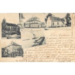 67 GAMBSHEIM. Eglise, Hôtel de Ville, Ecole, Chapelle et le Rhin 1900