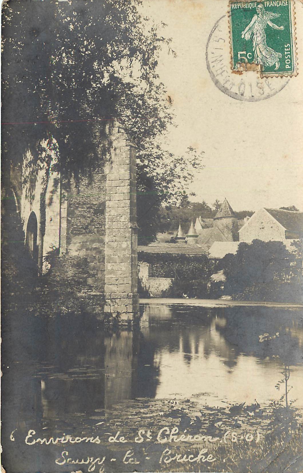 91 SOUZY-LA-BRICHE. Photo cpa rare Ancienne Eglise devant le Village 1909