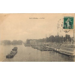 3 x cpa 92 CLICHY. Péniches dans le Port, Cascade Parc Denain et Escalier Mairie 1905