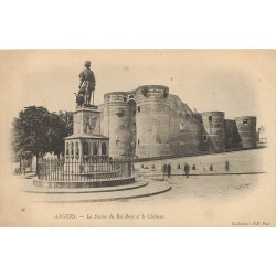 2 x cpa 49 ANGERS. Statue René et entrée du Château 1924