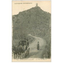 carte postale ancienne 63 MONTAIGUT-LE-BLANC. La Tour de Rognon et bel Attelage