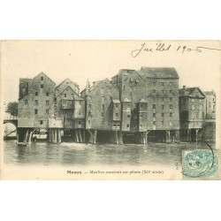 2 x cpa 77 MEAUX. Moulins sur Pilotis et Passerelle 1906