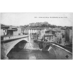 carte postale ancienne 63 OLLIERGUES. Les Deux Ponts 1909