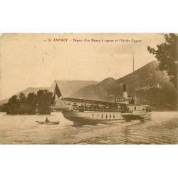 74 ANNECY. Départ d'un Bateau à vapeur et Île des Cygnes 1917