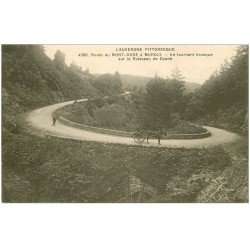 carte postale ancienne 63 ROUTE DE MONT-DORE à MUROLS. Tournant Ruisseau de Dyane avec Attelage 1915