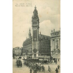 2 x cpa 59 LILLE. La Bourse avec militaires Place du Théâtre 1920 et Ecole Arts et Métiers 1901