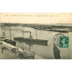 76 LE HAVRE. Sortie navire "Augutin Normand" du Port et boulevard Félix-Faure 1908