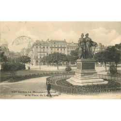 2 x cpa GENEVE. Monument Place Longemalle 1909 et Monument Brunswick 1908