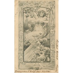 Edition VIENNE " Superbe femme sur des plantes " par Pinkawa 1903