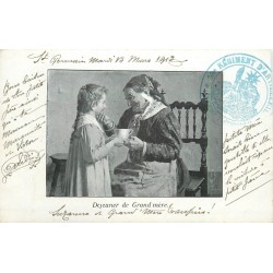 Publicité 100 000 corsets 4 xcpa Déjeuner Grand Mère, Mauresque, premières Roses, Pastorale 1917