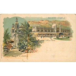 2 cpa MONACO. Monte-Carlo Café Paris, Théâtre et Chapelle Sainte-Dévote