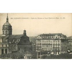 2 cpa 63 CLERMONT-FERRAND. Eglise Minimes, Grand Hôtel de la Poste et Fontaine Amboise 1923