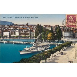 2 cpa GENEVE. Débarcadère Quai Mont Blanc et Rade écluses 1924