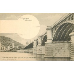 3 cpa 46 CAHORS. Pont Valentré et Chemin de Fer, Cour du Lycée et Monument Clément-Marot