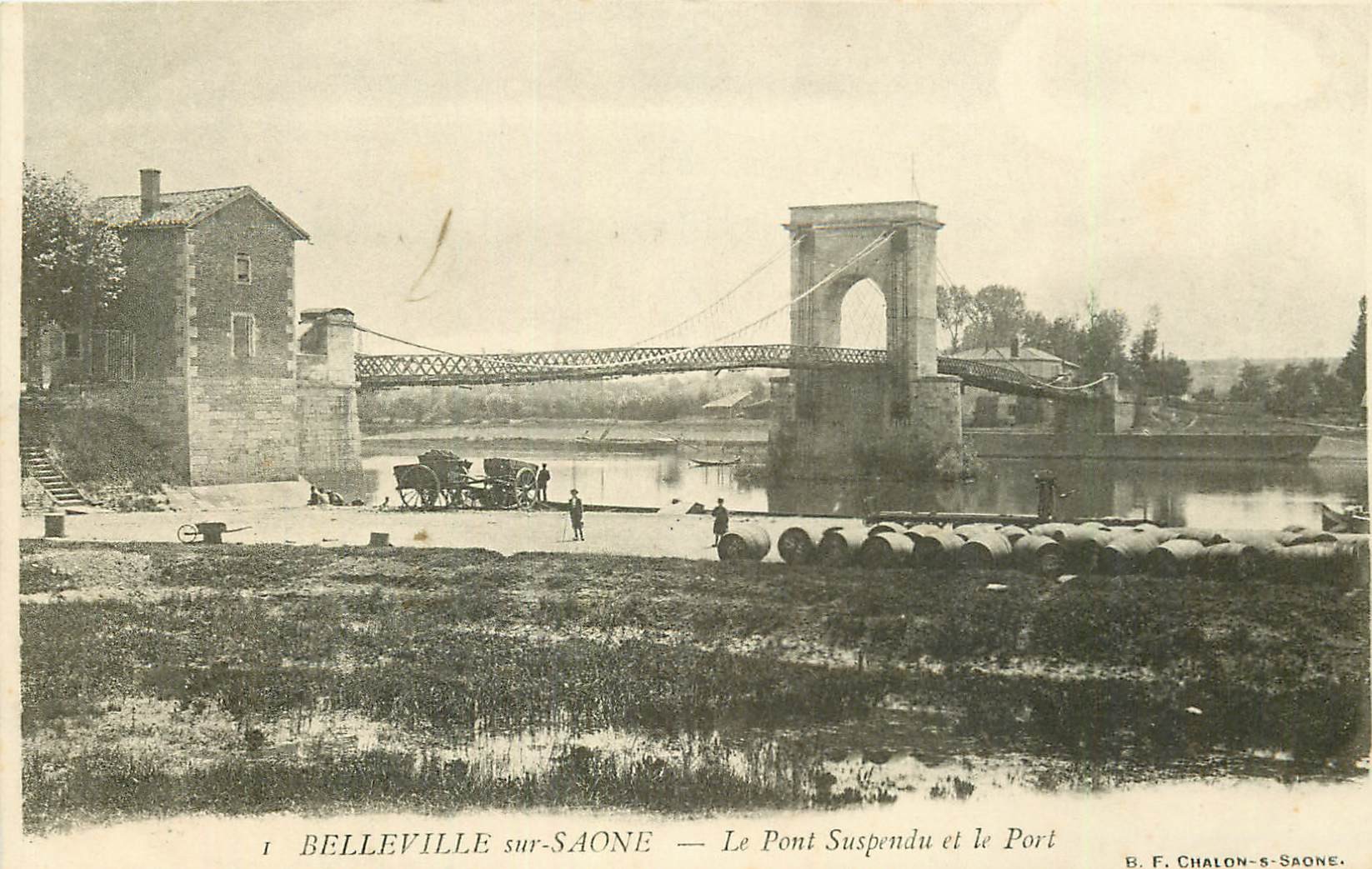 69 BELLEVILLE-SUR-SAONE. Pont Suspendu et Port animation vers 1900