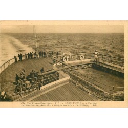 6 cpa Transatlantique NORMANDIE. Piscine, Salle Jeux, Grand Pont, Timonerie, Salle moteurs et Théâtre