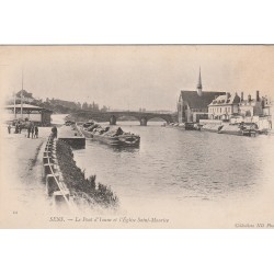 89 SENS. Péniche et Pont sur l'Yonne ainsi Eglise Saint-Maurice vers 1900