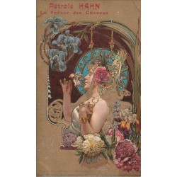 " PETROLE HAHN " le trésor des Cheveux style Mucha encadré doré vers 1900