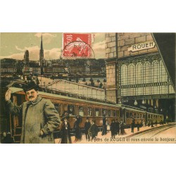 76 ROUEN. Carte montage d'un train wagon-lits en gare