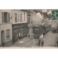 77 DAMMARTIN-EN-GOËLE. Grande Rue avec Train Tramway devant épicerie Leroux-Picou 1911