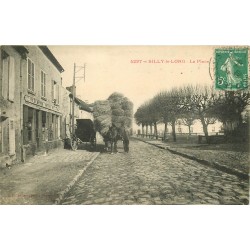 60 SILLY-LE-LONG. Charrette de Foin devant vins Fléchemer sur la Place 1909
