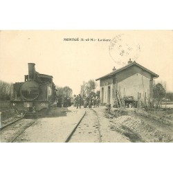 77 MONTGE. La Gare avec Train locomotive 1914