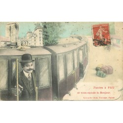 GARE ET TRAIN. J'Arrive à Pau (64) 1907