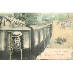 GARE ET TRAIN. J'Arrive à Pau (64) 1908