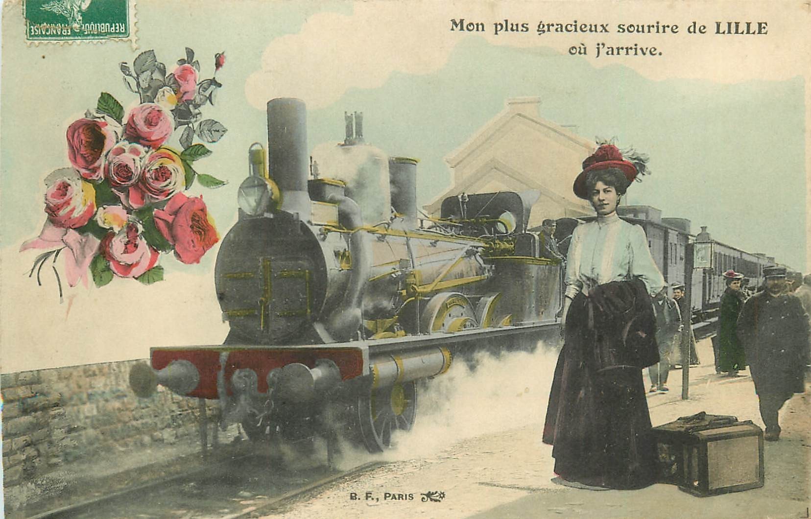 GARE ET TRAIN. J'Arrive à LILLE (59) 1908