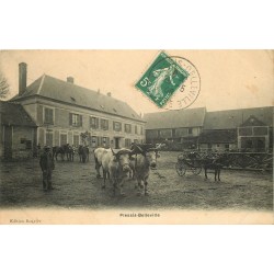 60 PLESSIS-BELLEVILLE. Attelages Boeufs et Mule dans une Cour de Ferme 1908