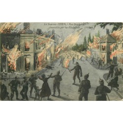 2 cpa 60 CREIL. Rue Gambetta et Île incendiées 1915-16
