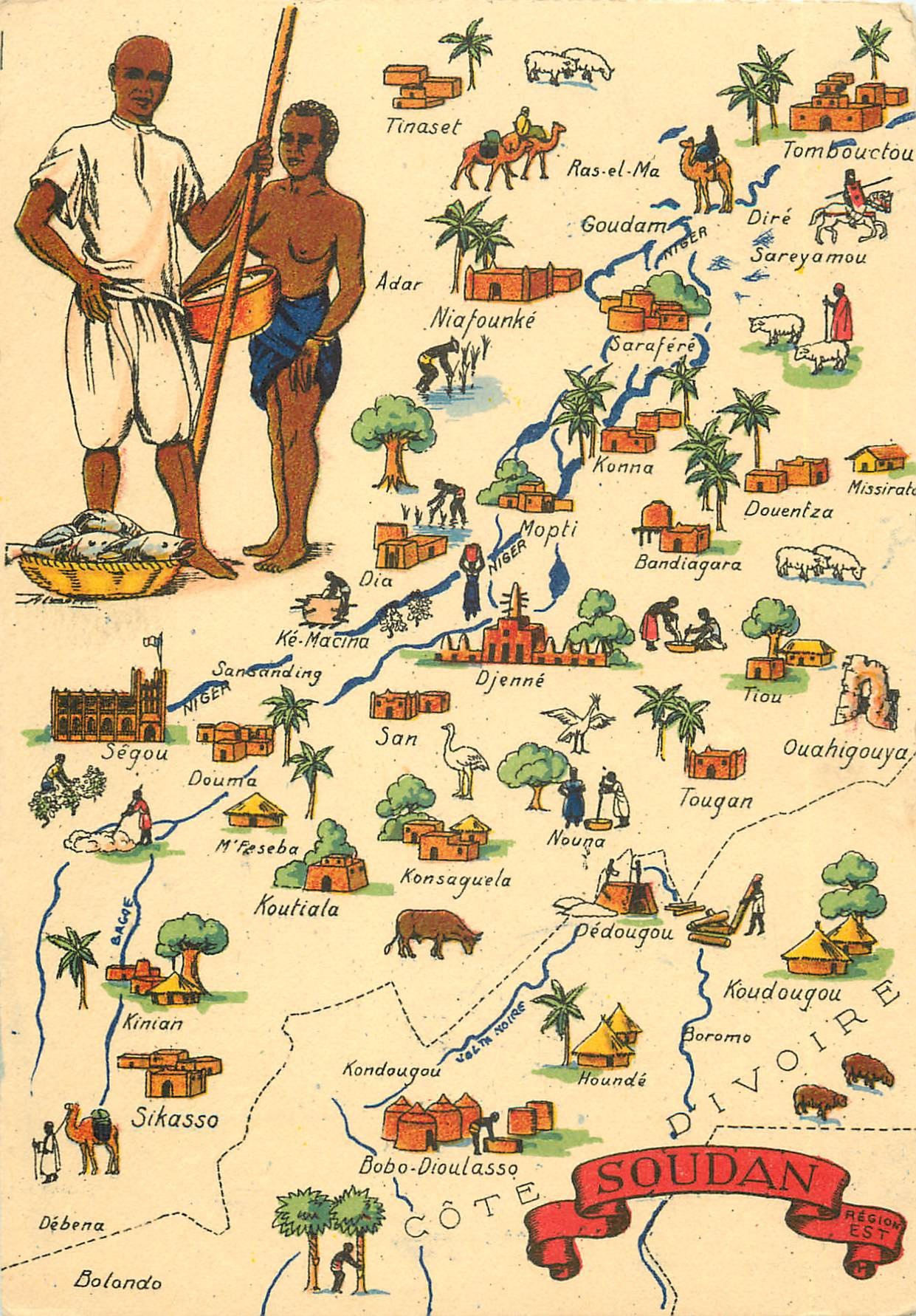 Carte Géographique avec Illustrateur Editions Barre Dayez SOUDAN