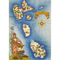 Carte Géographique avec Illustrateur Editions Barre Dayez GUADELOUPE & MARTINIQUE