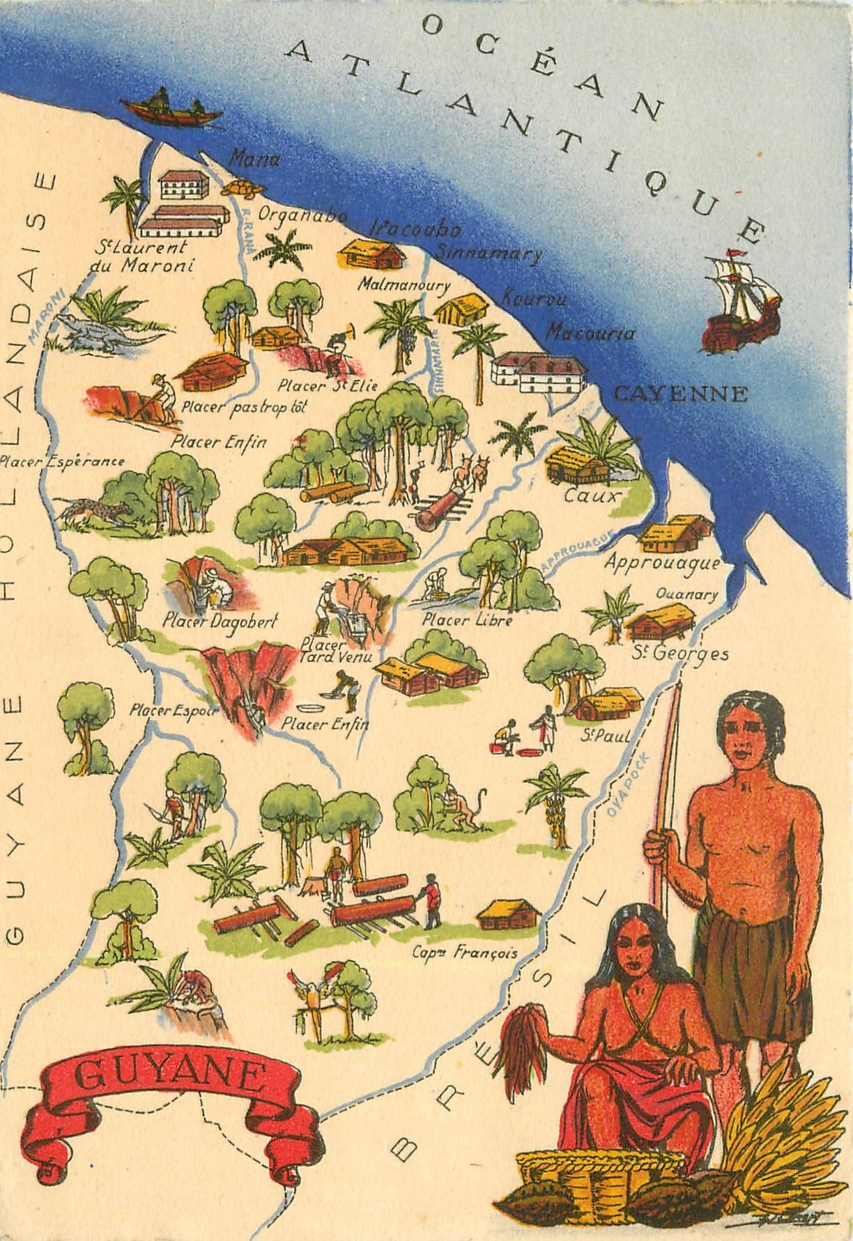 Carte Géographique avec Illustrateur Editions Barre Dayez GUYANE