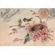 60 SILLY-LE-LONG. Fantaisie : Amitiés carte pailletée avec roitelets et nid vers 1907