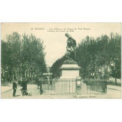 carte postale ancienne 34 BEZIERS. Statue Riquet et balance automatique 1928