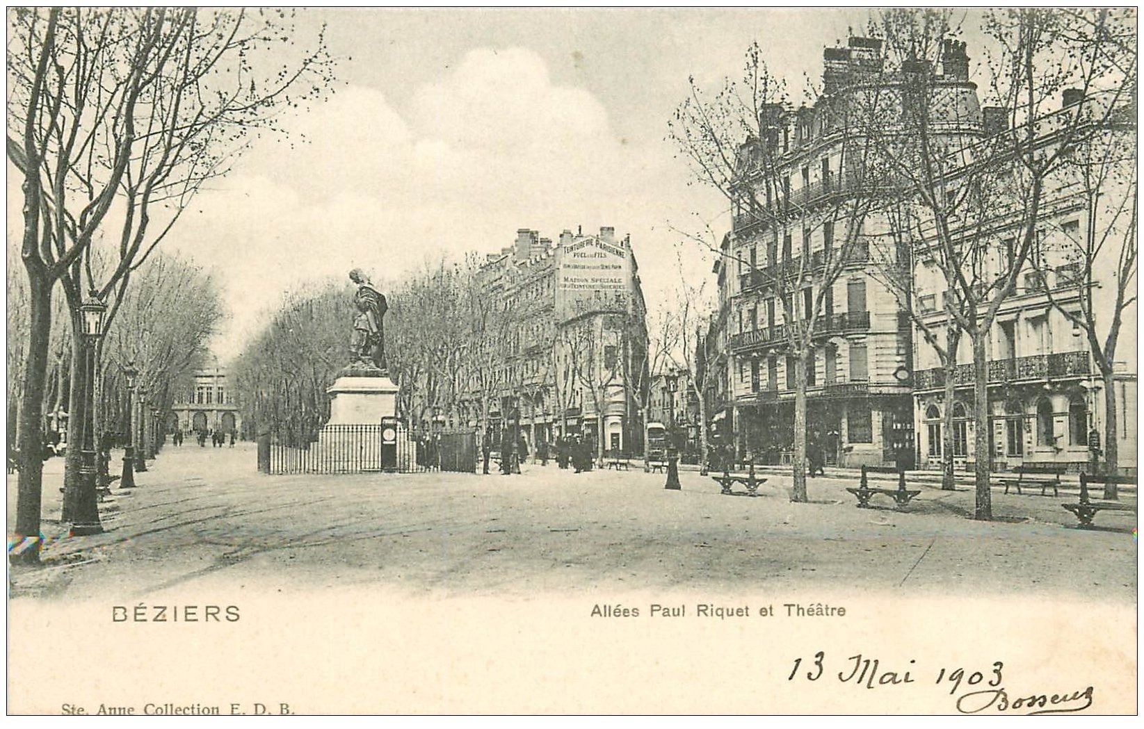 Carte Postale Ancienne Béziers – Chute De Neige Aux Allées Paul R – 1914