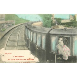 Carte montage Gare Train Locomotive Voyageuse. Je pars de (23) AUBUSSON 1909